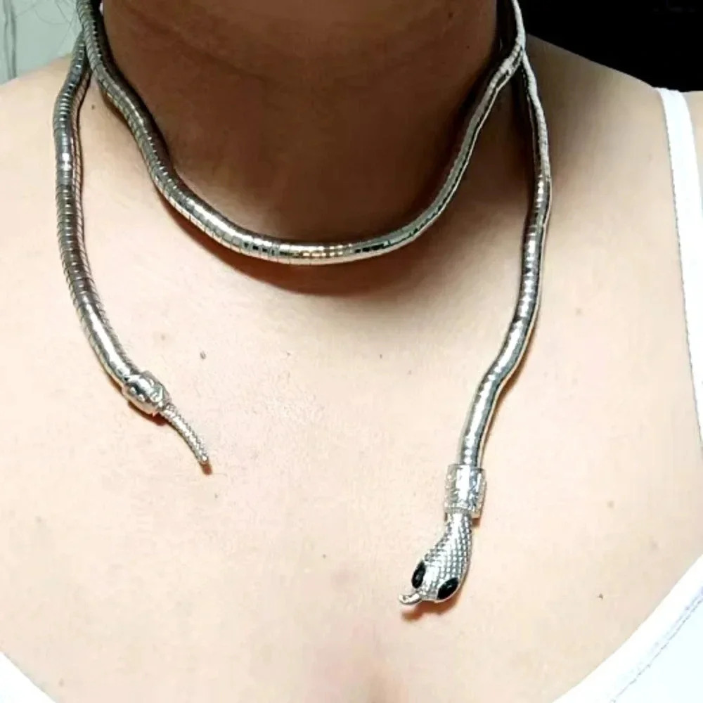 Serpenti Silver Metallic Magic Snake Cool Bendy Multilayer Necklace - Picture 13 of 14